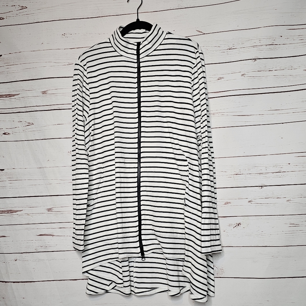 Kozan Black and White Striped Zip-Up Jacket/Tunic